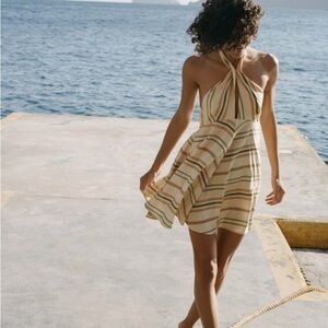 ZARA multicolored Striped Linen Blend Halter Mini Dress Size size medium